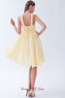 V-neck Yellow Empire Chiffon Beading Prom Dama Dresses