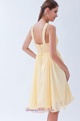 V-neck Yellow Empire Chiffon Beading Prom Dama Dresses