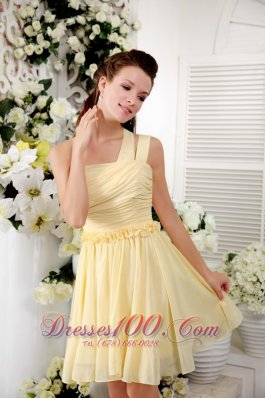 One Shoulder Yellow Ruched Short Bridesmaid Dama Dress