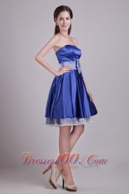 Blue A-line Strapless Short Taffeta Cocktail Dama Dresses