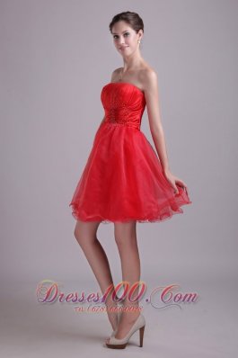 Red A-line Strapless Short Organza Prom Dama Dresses