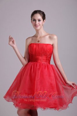 Red A-line Strapless Short Organza Prom Dama Dresses