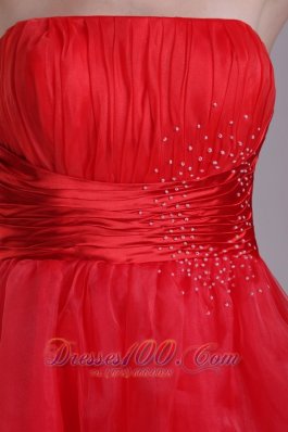 Red A-line Strapless Short Organza Prom Dama Dresses