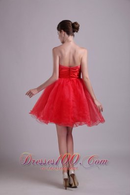 Red A-line Strapless Short Organza Prom Dama Dresses