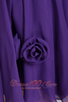 V-neck Mini-length Purple Chiffon Bridesmaid Dama Dresses