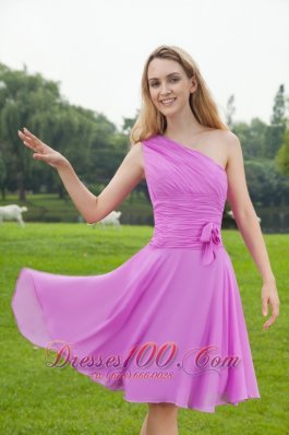 One Shoulder Lavender Chiffon Ruched Bridesmaid Dress