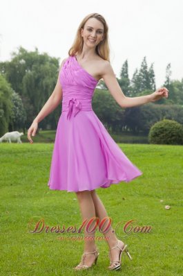 One Shoulder Lavender Chiffon Ruched Bridesmaid Dress