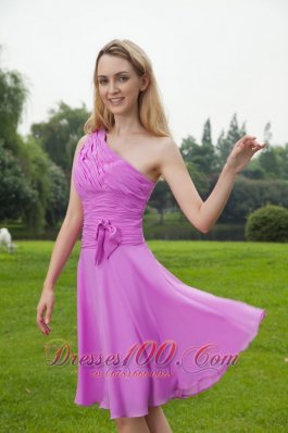 One Shoulder Lavender Chiffon Ruched Bridesmaid Dress