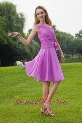 One Shoulder Lavender Chiffon Ruched Bridesmaid Dress