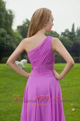 One Shoulder Lavender Chiffon Ruched Bridesmaid Dress