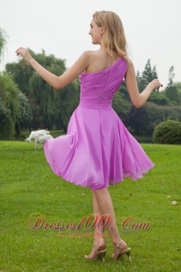 One Shoulder Lavender Chiffon Ruched Bridesmaid Dress