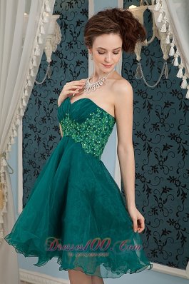 Appliques Dark Green Sweetheart Organza Prom Dama Dress