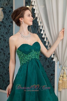 Appliques Dark Green Sweetheart Organza Prom Dama Dress