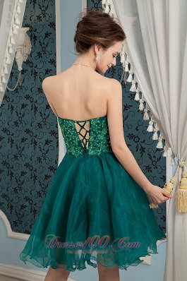 Appliques Dark Green Sweetheart Organza Prom Dama Dress