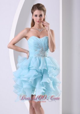 Ruffles Baby Blue Beading Cocktail Prom Dress