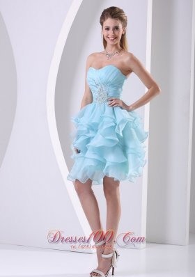 Ruffles Baby Blue Beading Cocktail Prom Dress