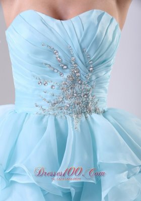 Aqua Blue Prom Cocktail Dress Ruffles Ruching Beading