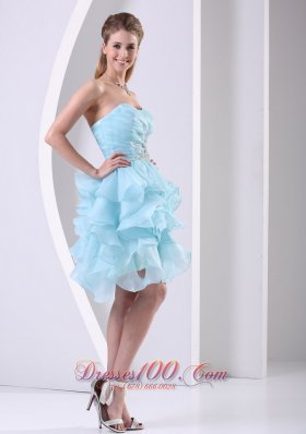 Ruffles Baby Blue Beading Cocktail Prom Dress