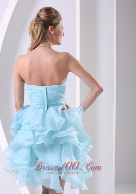 Aqua Blue Prom Cocktail Dress Ruffles Ruching Beading