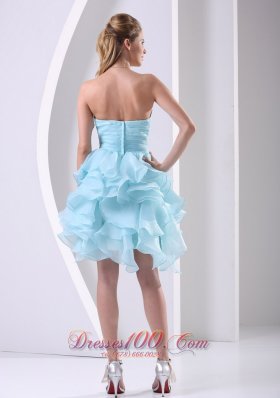 Ruffles Baby Blue Beading Cocktail Prom Dress