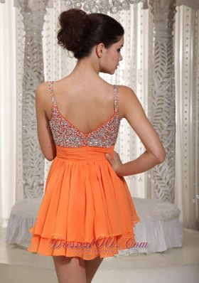 Beading Layered Spaghetti Straps Prom Dress Orange