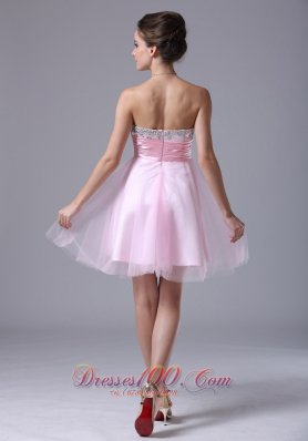 Baby Pink Bow Sash Prom Graduation Dress Tulle Beading Pleated