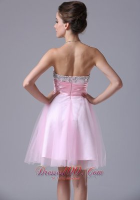 Baby Pink Bow Sash Prom Graduation Dress Tulle Beading Pleated