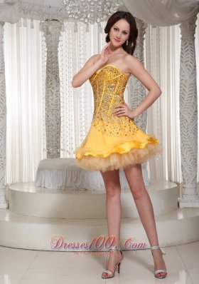 Beading Yellow Tulle Layered Cocktail Holiday Dress for Party