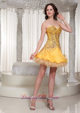 Beading Yellow Tulle Layered Cocktail Holiday Dress for Party