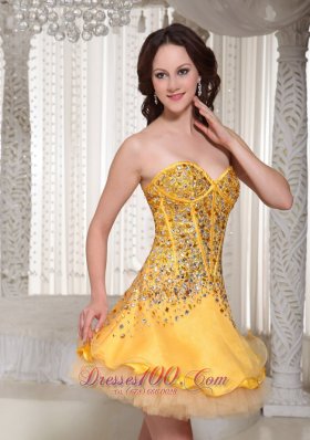 Beading Yellow Tulle Layered Cocktail Holiday Dress for Party