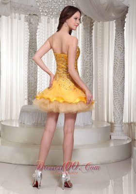 Beading Yellow Tulle Layered Cocktail Holiday Dress for Party