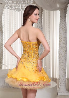 Beading Yellow Tulle Layered Cocktail Holiday Dress for Party