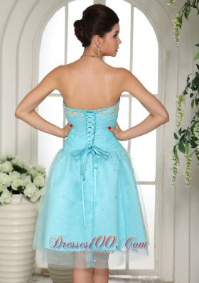 Baby Blue Beading Prom Party Dress Ruches Knee Length