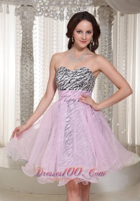 Zebra Pattern Prom Homecoming Short Dress Baby Pink