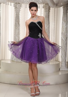 Beading Strapless Short Prom Dress Black and Purple