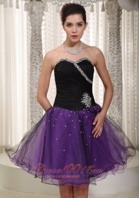 Beading Strapless Short Prom Dress Black and Purple