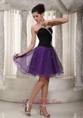 Beading Strapless Short Prom Dress Black and Purple