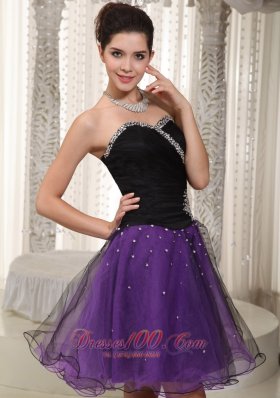 Beading Strapless Short Prom Dress Black and Purple