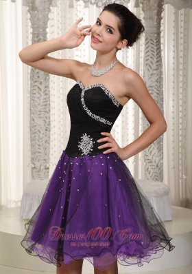 Beading Strapless Short Prom Dress Black and Purple