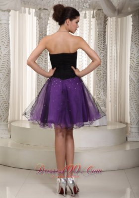 Beading Strapless Short Prom Dress Black and Purple