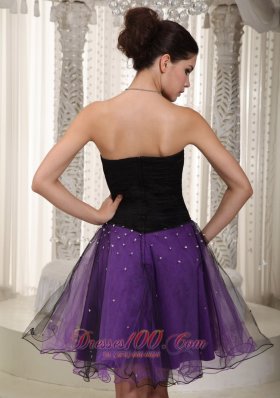 Beading Strapless Short Prom Dress Black and Purple