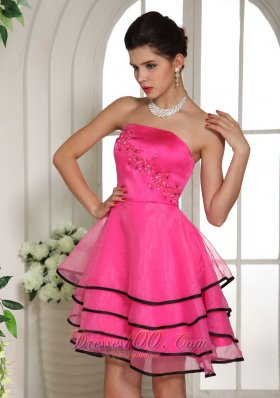 Paty Dress Layered Hot Pink Short Lace Up Back