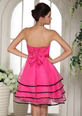 Paty Dress Layered Hot Pink Short Lace Up Back