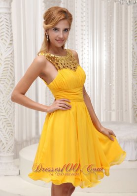 Gold And Yellow Short Cocktail Dress Ruched Chiffon