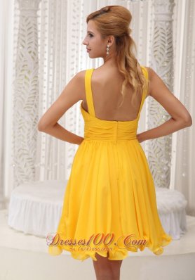 Gold And Yellow Short Cocktail Dress Ruched Chiffon