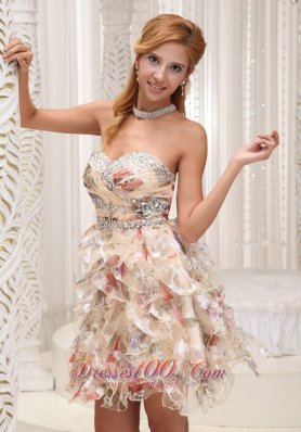 Printed Ruffles And Beading Short Homecoming Prom Dress