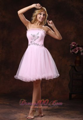 Baby Pink Organza Cocktail Prom Dress Mini Length