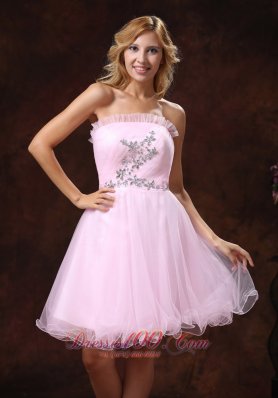 Baby Pink Organza Cocktail Prom Dress Mini Length