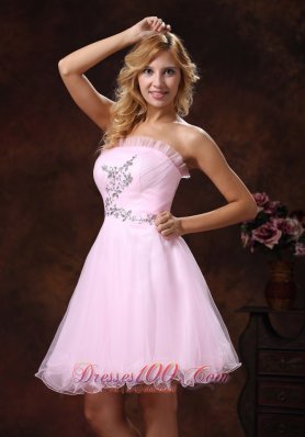 Baby Pink Organza Cocktail Prom Dress Mini Length