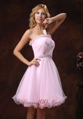 Baby Pink Organza Cocktail Prom Dress Mini Length